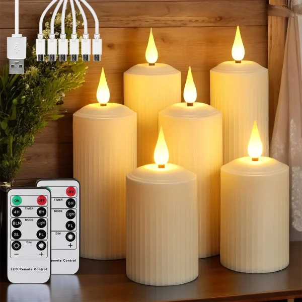 FPOO Rechargeable Led Candle By usb Remote Waterproof Pillar Candles for Wedding Camping Electric Flickering Flame Candle Light - Image 7