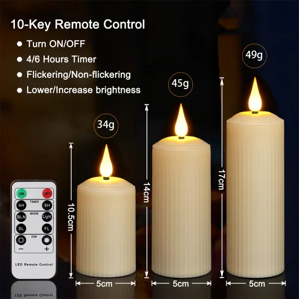FPOO Rechargeable Led Candle By usb Remote Waterproof Pillar Candles for Wedding Camping Electric Flickering Flame Candle Light - Image 6