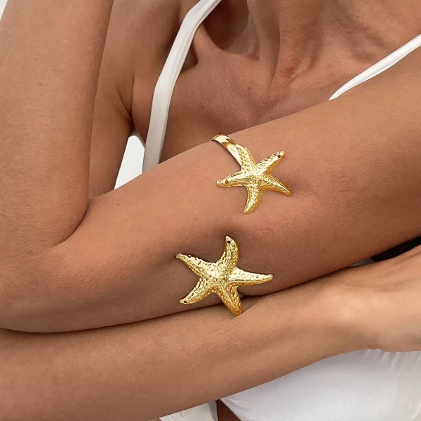 Women's European and American Fashion Gold Color Starfish Arm Chain Bracelet Summer Beach Travel Banquet Party Dress Up Gift - Image 2