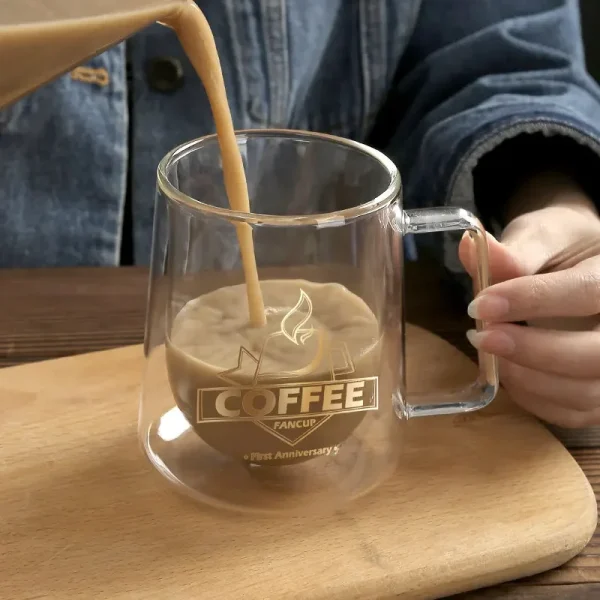 Creative Glass Cup Double-layer Coffee Cup Mug European Style Drinkware with Handle Transparent Milk Mug Insulated Teacup