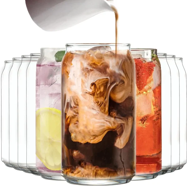 Drinking Glasses Set of 10 - Can Shaped Glass Cups, 16oz Iced Tea/Coffee Glasses, Hurricane Tumbler Glass - Image 7
