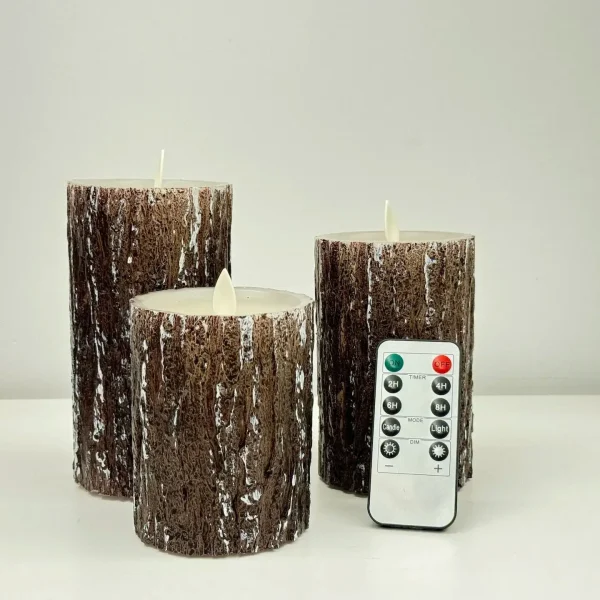 LED Flameless Candles Pine Bark Effect, Battery Operated Candles with Remote Control, LED Fake Candles, 4" 5" 6" Pack of 3 - Image 4