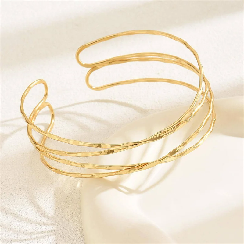 Multilayer Gold Color Cuff Bracelet For Women Punk Style Metal Bracelet Minist Design Ins Daily Wear Party Jewelry - Image 3
