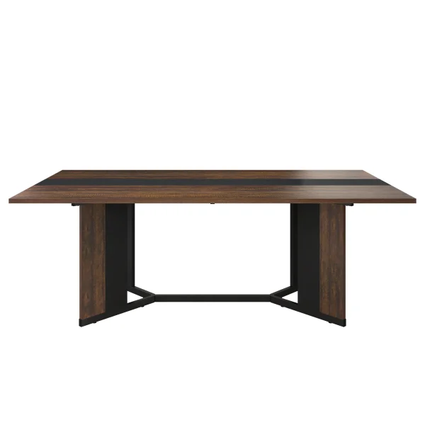 71In Large Rectangular White Dining Table for 4 5 6 8 10 People, Family Dinner Table w/Marble Color, Wood Tabletop, Metal Leg - Image 7