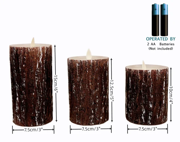 LED Flameless Candles Pine Bark Effect, Battery Operated Candles with Remote Control, LED Fake Candles, 4" 5" 6" Pack of 3 - Image 5