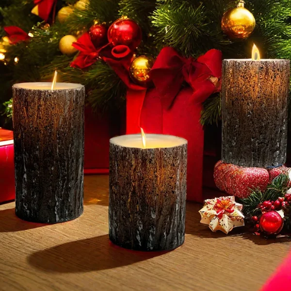 LED Flameless Candles Pine Bark Effect, Battery Operated Candles with Remote Control, LED Fake Candles, 4" 5" 6" Pack of 3 - Image 6