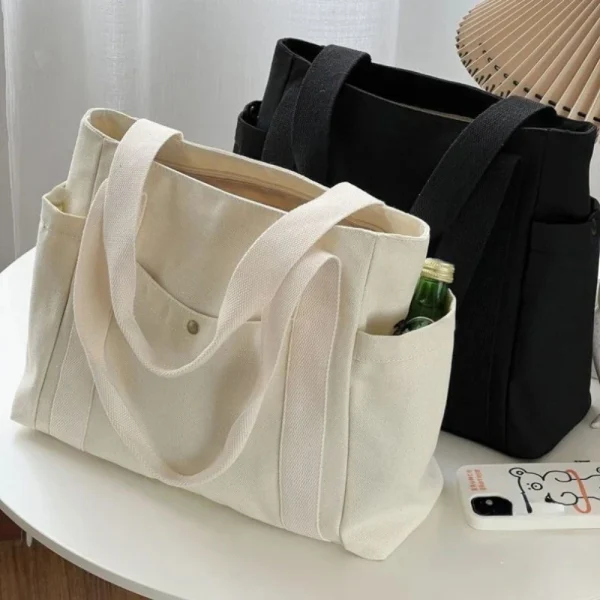 Large Capacity Canvas Tote Bags for Work Commuting Carrying Bag College Style Student Outfit Book Shoulder Bag Shopping Bag - Image 2