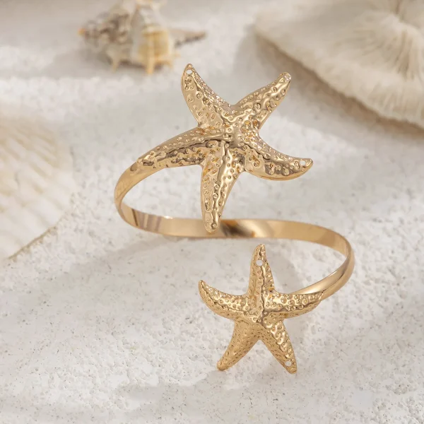 Women's European and American Fashion Gold Color Starfish Arm Chain Bracelet Summer Beach Travel Banquet Party Dress Up Gift - Image 3