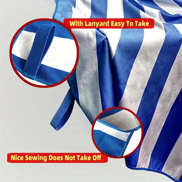 Microfiber Beach Towel Quick Drying Stripe Towel With Portable Bag, Thin and Lightweight Absorbent Towels Perfect Sports & Trave - Image 3