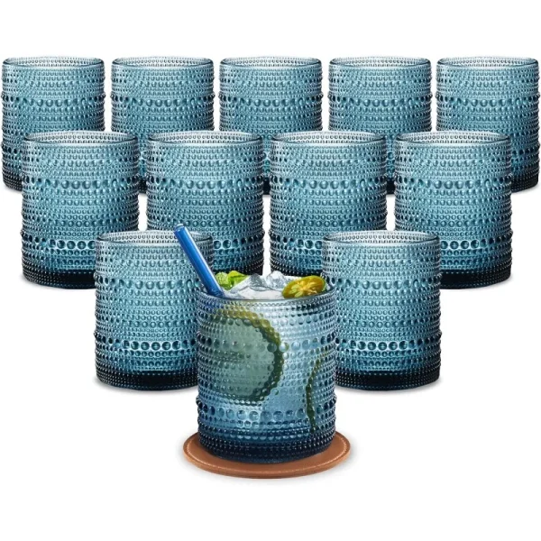 Hobnail Drinking Glasses Set of 12, Vintage Glassware, Embossed Textured Kitchen Glasses, Tumblers & water glasses
