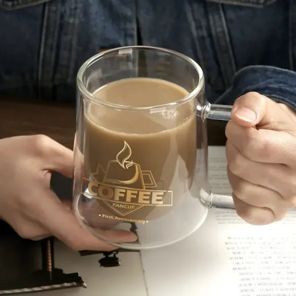 Creative Glass Cup Double-layer Coffee Cup Mug European Style Drinkware with Handle Transparent Milk Mug Insulated Teacup - Image 2