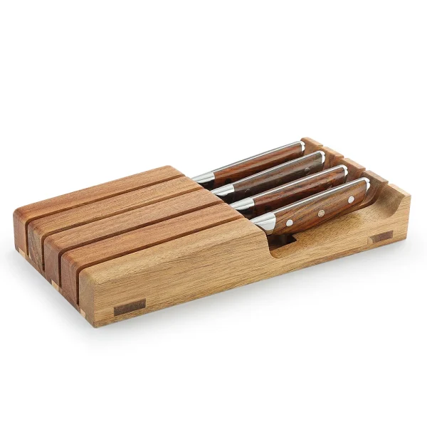 XINZUO 5PCS Kitchen Knives Sets Damascus Steel Kitchen Knife Acacia Wood Knife Tray Horizontal Storage Gift Box Packaging - Image 7