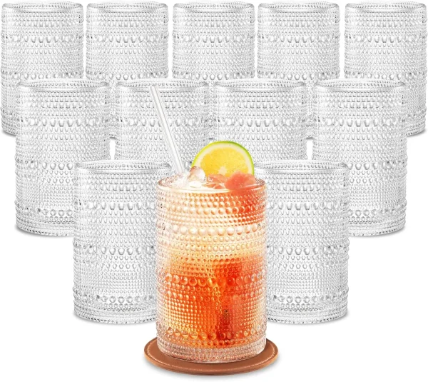 Hobnail Drinking Glasses Set of 12, Vintage Glassware, Embossed Textured Kitchen Glasses, Tumblers & water glasses - Image 8