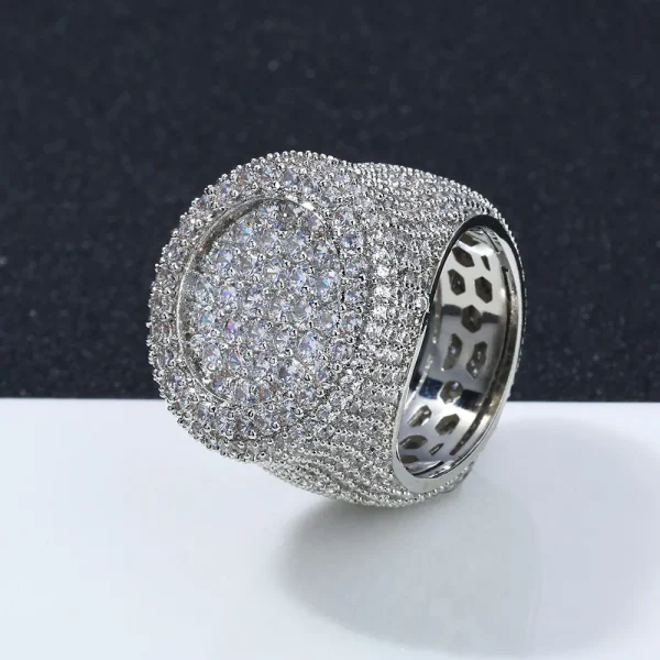 ESKEEM Wholesale Iced Out Big Round Ring Luxury Full Diamond Signet Ring Hip Hop Style Bling Cubic Zirconia Jewelry Men Women - Image 2